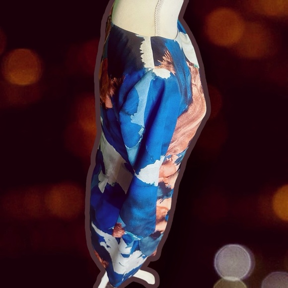 NWOT Vince Camuto Blue & Copper Abstract Watercolor Print Pleated Shift Dress 8 - Picture 10 of 15